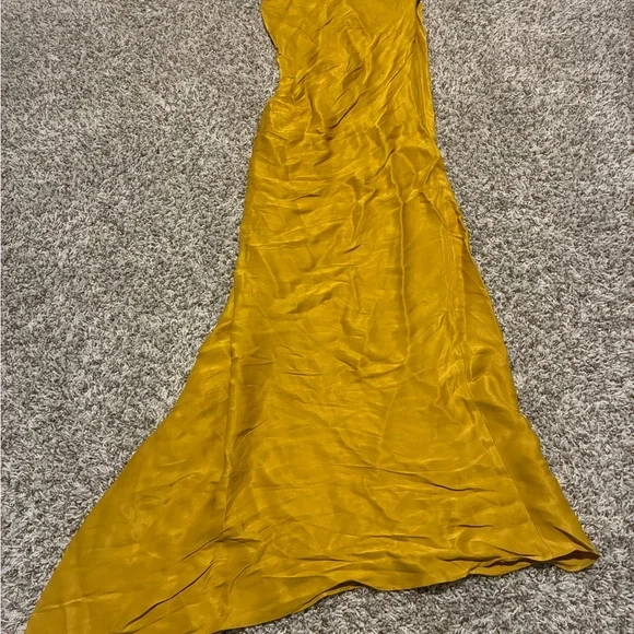 Zara Mustard Yellow Satin Maxi Slip Dress with Spaghetti Straps - Picture 2 of 4